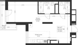 1-к квартира, вторичка, 44м2, 4/24 этаж