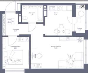 2-к квартира, вторичка, 48м2, 11/24 этаж