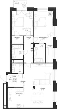 2-к квартира, вторичка, 106м2, 3/9 этаж