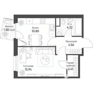 1-к квартира, строящийся дом, 37м2, 9/17 этаж