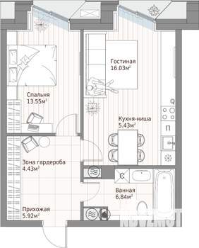 1-к квартира, вторичка, 52м2, 8/10 этаж
