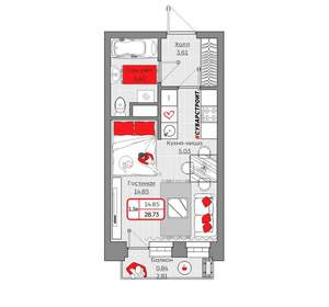 1-к квартира, вторичка, 29м2, 10/19 этаж