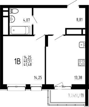 1-к квартира, строящийся дом, 41м2, 17/23 этаж