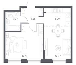 1-к квартира, вторичка, 45м2, 2/17 этаж