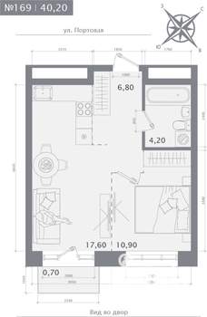 1-к квартира, строящийся дом, 40м2, 11/23 этаж