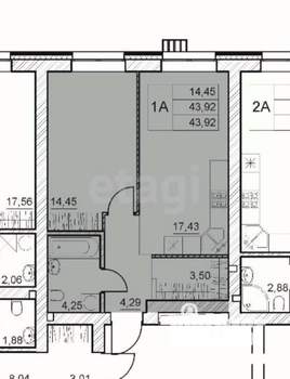1-к квартира, вторичка, 44м2, 3/8 этаж