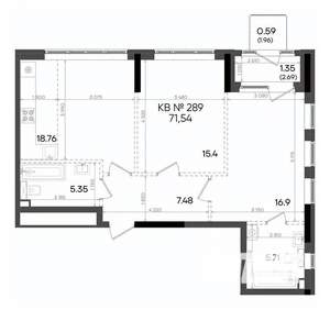2-к квартира, вторичка, 72м2, 22/23 этаж