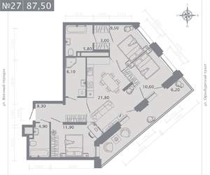3-к квартира, строящийся дом, 88м2, 5/25 этаж