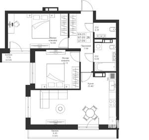2-к квартира, вторичка, 69м2, 8/25 этаж