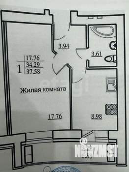 1-к квартира, вторичка, 38м2, 6/10 этаж