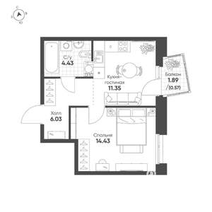 1-к квартира, строящийся дом, 37м2, 3/19 этаж