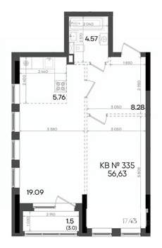 2-к квартира, вторичка, 57м2, 4/23 этаж