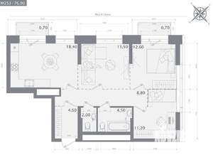 3-к квартира, вторичка, 77м2, 8/23 этаж