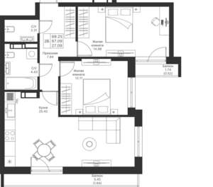 2-к квартира, вторичка, 69м2, 9/24 этаж