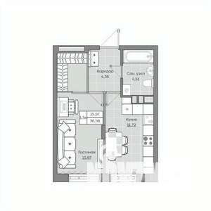 1-к квартира, вторичка, 37м2, 13/19 этаж