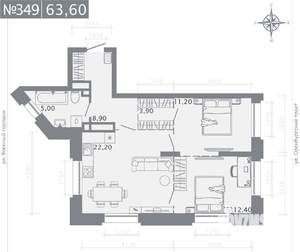 2-к квартира, строящийся дом, 64м2, 21/25 этаж