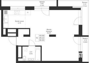 1-к квартира, вторичка, 50м2, 12/25 этаж