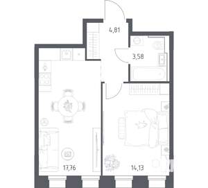 1-к квартира, вторичка, 40м2, 6/25 этаж