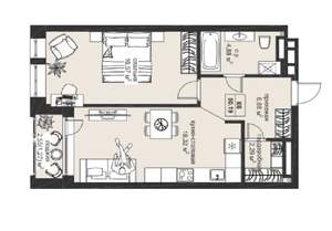 1-к квартира, вторичка, 50м2, 4/5 этаж