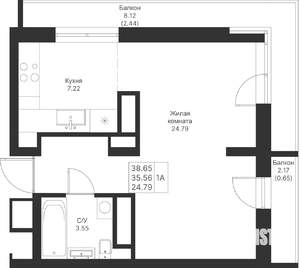 1-к квартира, вторичка, 39м2, 13/25 этаж