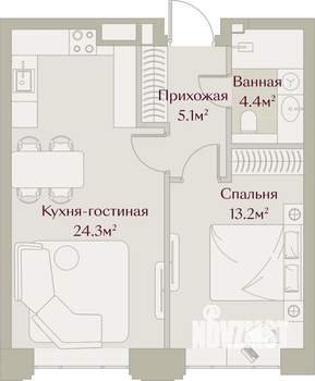 1-к квартира, вторичка, 47м2, 5/8 этаж