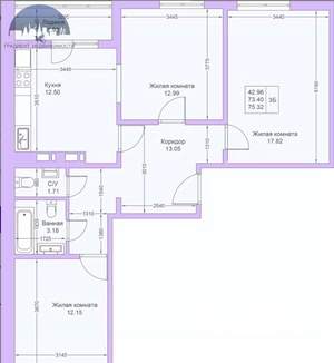 3-к квартира, вторичка, 75м2, 2/19 этаж
