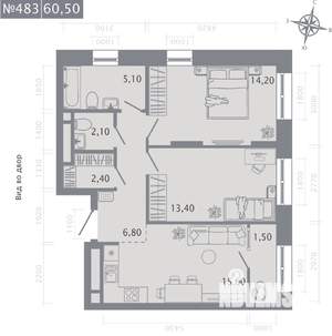 2-к квартира, строящийся дом, 61м2, 11/23 этаж