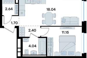1-к квартира, вторичка, 40м2, 1/11 этаж