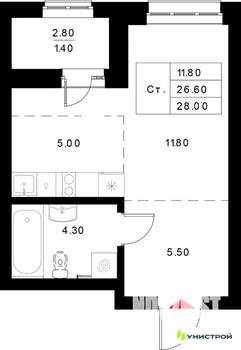 1-к квартира, вторичка, 28м2, 8/22 этаж