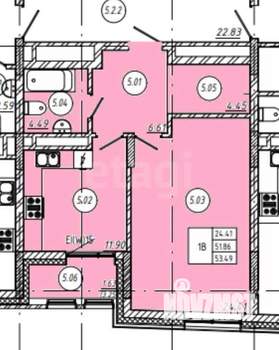 1-к квартира, вторичка, 53м2, 5/8 этаж