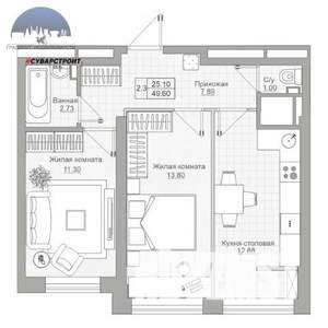 2-к квартира, вторичка, 51м2, 3/25 этаж