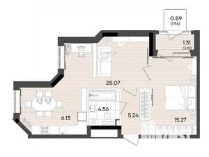 2-к квартира, вторичка, 58м2, 22/23 этаж