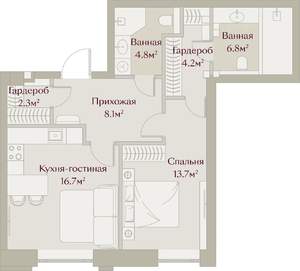 1-к квартира, вторичка, 56м2, 1/8 этаж