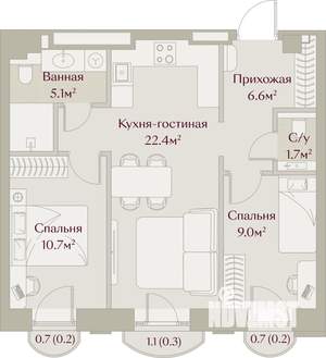 2-к квартира, вторичка, 56м2, 3/8 этаж