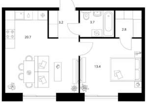 1-к квартира, вторичка, 44м2, 10/15 этаж