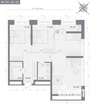 3-к квартира, строящийся дом, 85м2, 10/19 этаж