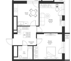 2-к квартира, вторичка, 59м2, 17/24 этаж