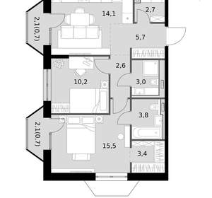 2-к квартира, вторичка, 62м2, 12/14 этаж