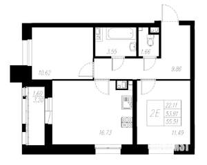 2-к квартира, вторичка, 56м2, 6/13 этаж