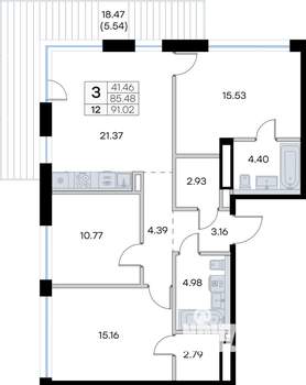 3-к квартира, вторичка, 91м2, 3/8 этаж