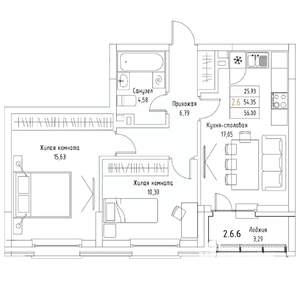 2-к квартира, вторичка, 56м2, 1/9 этаж