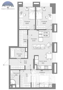 4-к квартира, вторичка, 78м2, 17/19 этаж