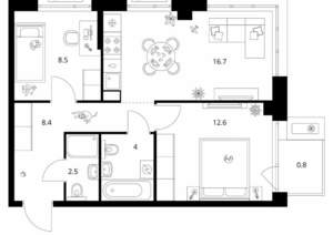 2-к квартира, вторичка, 54м2, 5/26 этаж