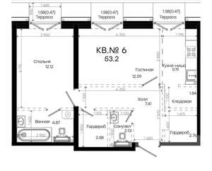 2-к квартира, строящийся дом, 53м2, 3/7 этаж