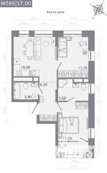 2-к квартира, строящийся дом, 57м2, 11/23 этаж