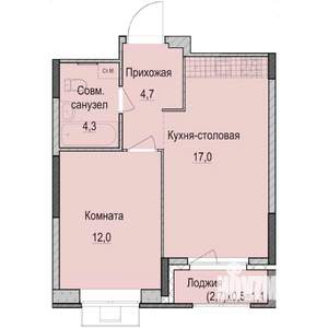 1-к квартира, строящийся дом, 39м2, 7/14 этаж