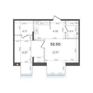 1-к квартира, строящийся дом, 53м2, 3/5 этаж