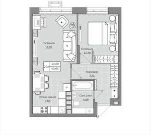 2-к квартира, вторичка, 50м2, 15/19 этаж