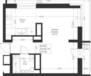 1-к квартира, вторичка, 39м2, 12/25 этаж