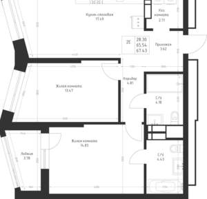 2-к квартира, вторичка, 67м2, 13/23 этаж